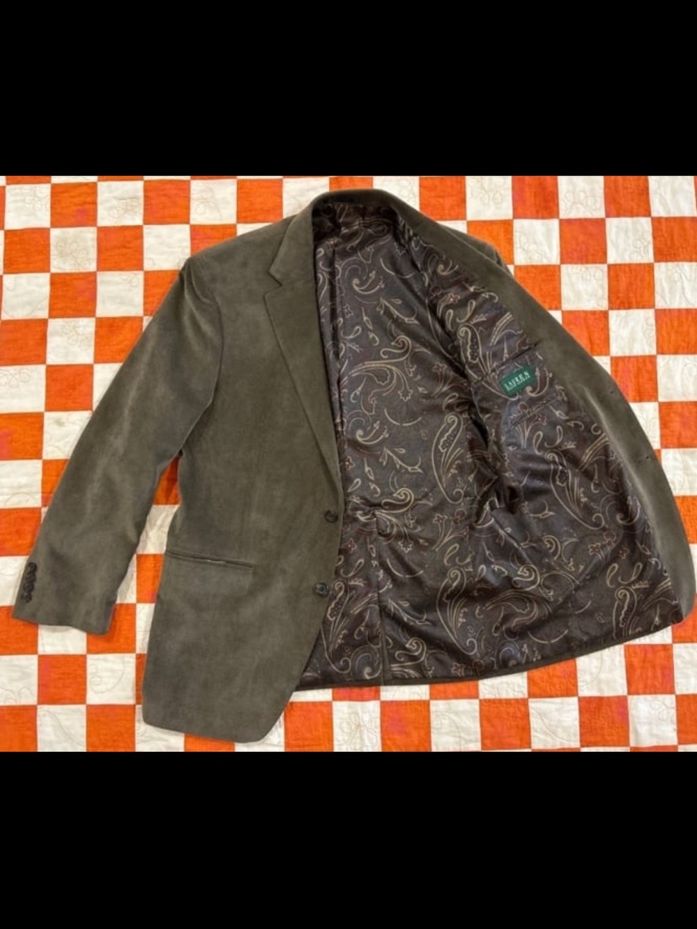 EUC Lauren Ralph Lauren Corduroy Blazer Mens 40r 40 R Paisley SportCoat Brown